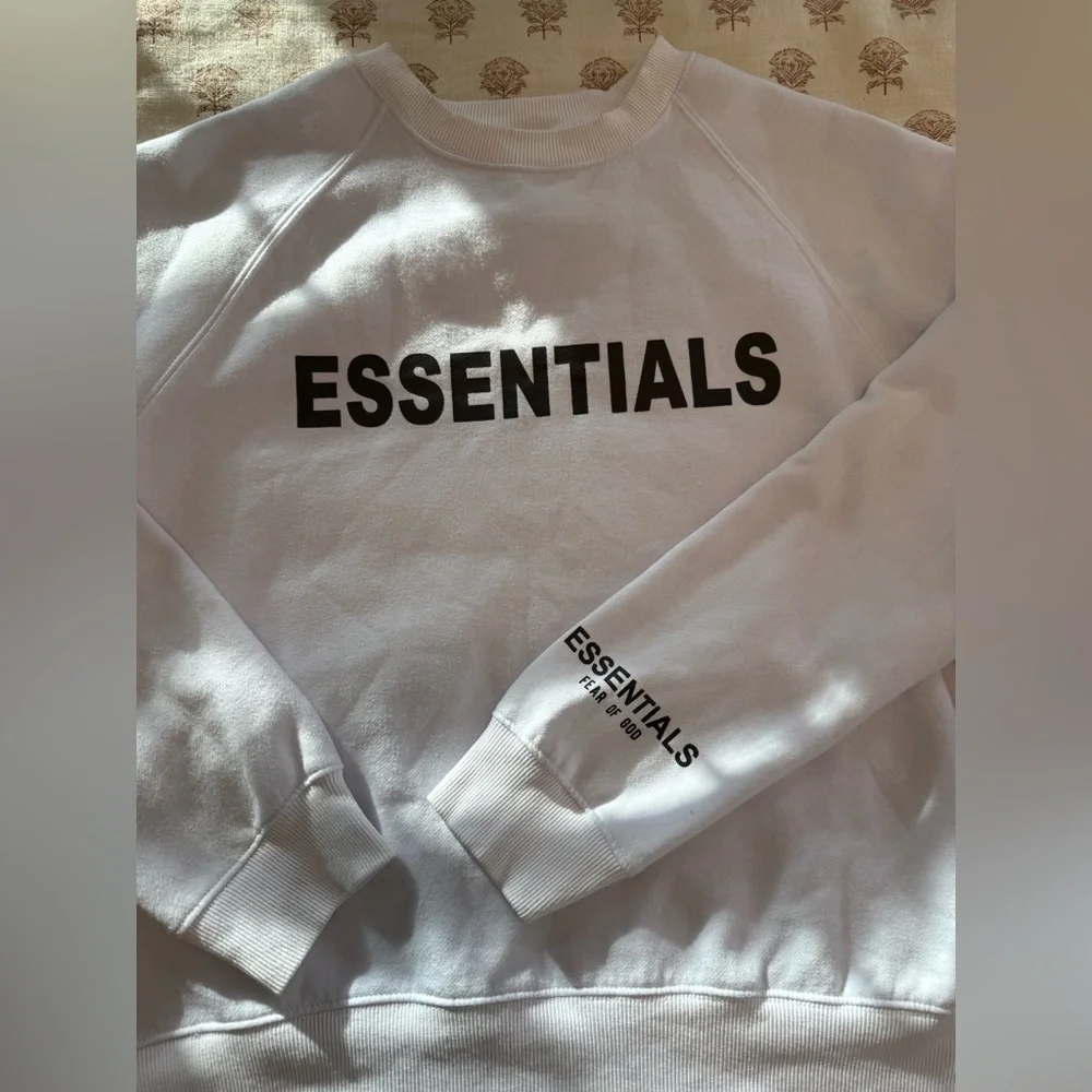 Essentials Men's White Crewneck Sweater - Picture 2 of 2